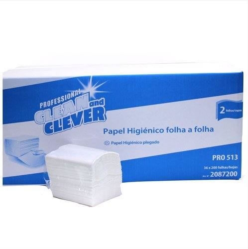 PAPEL HIG.FOLHA A FOLHA 2FLS CLEAN CLEVER CX36X200=7200FL